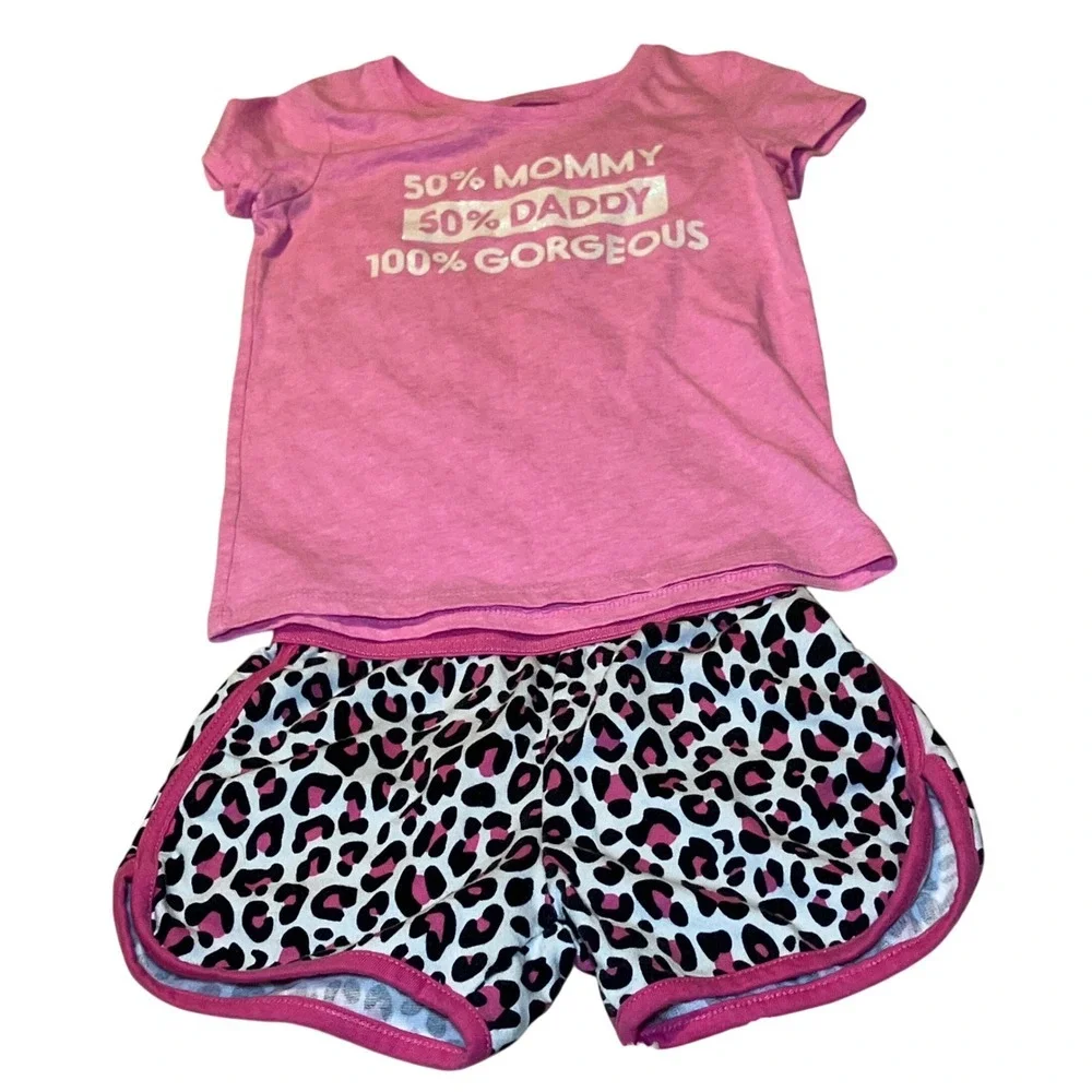 The Childrens Place Size 4T Pink  Tee and LOL Surprise Leopard Shorts Set - Picture 2 of 7